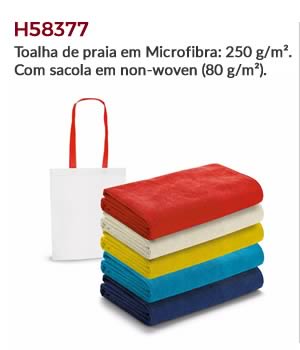 H58377 - Toalha de praia em Microfibra: 250 g/m². Com sacola em non-woven (80 g/m²).
