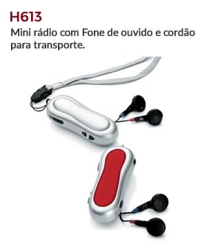 H613 - Mini rádio com Fone de ouvido e cordão para transporte. 
