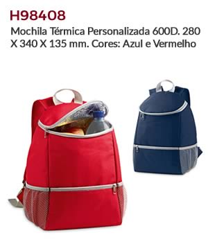 H98408 - Mochila Térmica Personalizada 600D. 280 X 340 X 135 mm. Cores: Azul e Vermelho