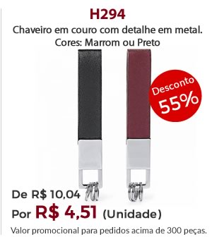 H294 - Chaveiro em couro com detalhe em metal. Cores: Marrom ou Preto