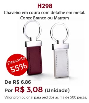 H298 - Chaveiro em couro com detalhe em metal. Cores: Branco ou Marrom