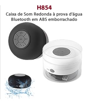 H854 - Caixa de Som Redonda à prova d’água Bluetooth em ABS emborrachado