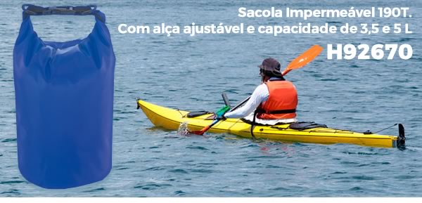H92670 - Sacola Impermeável 190T. Com alça ajustável e capacidade de 3,5 e 5 L