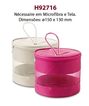 H92716 Nécessaire em Microfibra e Tela. Dimensões: ø150 x 130 mm