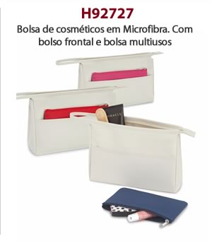 H92727 Bolsa de cosméticos em Microfibra. Com bolso frontal e bolsa multiusos