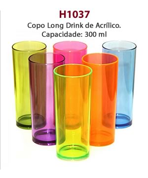 H1037 Copo Long Drink de Acrílico. Capacidade: 300 ml