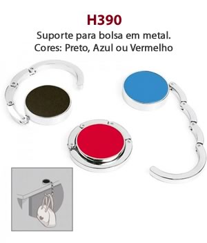 H390 Suporte para bolsa em metal.Cores: Preto, Azul ou Vermelho