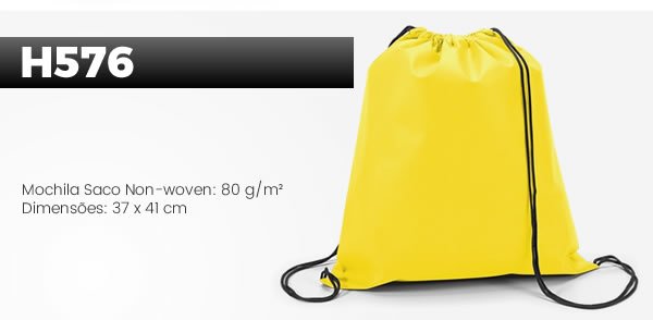 H576 Mochila Saco Non-woven: 80 g/m² Dimensões: 37 x 41 cm