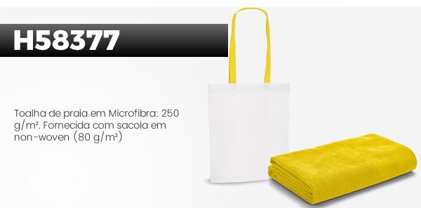 H58377 Toalha de praia em Microfibra: 250 g/m². Fornecida com sacola em non-woven (80 g/m²)