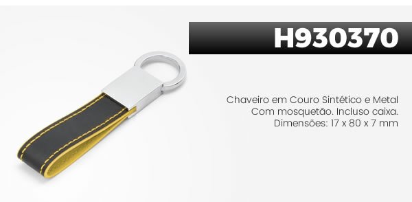 H930370 Chaveiro em Couro Sintético e Metal Com mosquetão. Incluso caixa. Dimensões: 17 x 80 x 7 mm