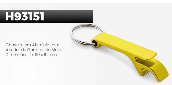 H93151 Chaveiro em Alumínio com Abridor de Garrafas de Metal. Dimensões 11 x 60 x 15 mm