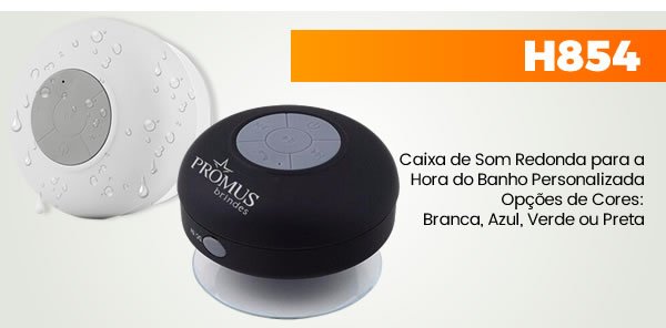 H854 Caixa de Som Redonda para a Hora do Banho PersonalizadaOpções de Cores:Branca, Azul, Verde ou Preta