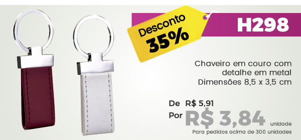 H298 Chaveiro em couro com detalhe em metalDimensões 8,5 x 3,5 cm