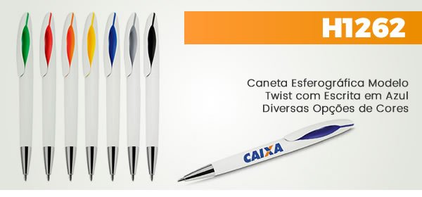 H1262 Caneta Esferográfica Modelo Twist com Escrita em AzulDiversas Opções de Cores