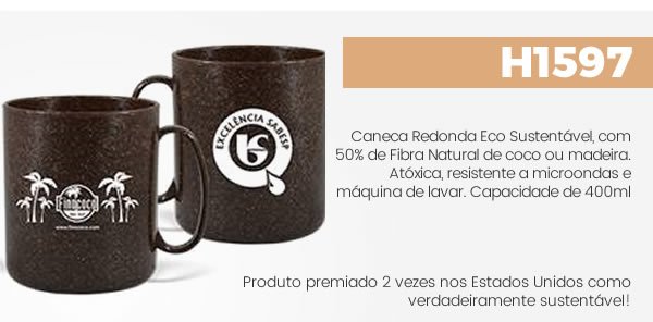H1597 Caneca Redonda Eco Sustentável, com 50% de Fibra Natural de coco ou madeira. Atóxica, resistente a microondas e máquina de lavar. Capacidade de 400ml - Produto premiado 2 vezes nos Estados Unidos como verdadeiramente sustentável!