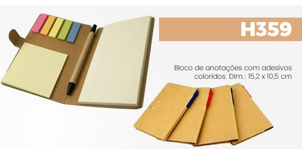 H359 H359 Bloco de anotações com adesivos coloridos. Dim.: 15,2 x 10,5 cm