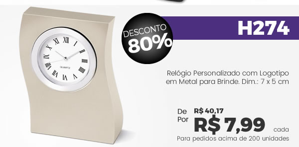 H274 Relógio Personalizado com Logotipo em Metal para Brinde. Dim.: 7 x 5 cm