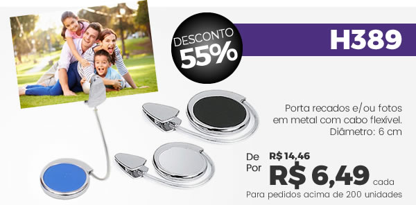H389 Porta recados e/ou fotos em metal com cabo flexível.Diâmetro: 6 cm