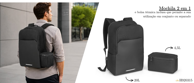 Mochila 2 em 1 com Bolsa Térmica Personalizada H920315 Mochila 2 em 1 com Bolsa Térmica Personalizada H920315