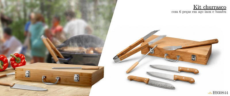 Kit Churrasco em Aço Inox e Bambu Personalizado H930844 Kit Churrasco em Aço Inox e Bambu Personalizado H930844