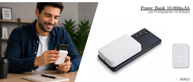 Power Bank 10.000mAh Carregamento via Indução Personalizado - H3652