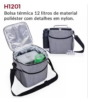 H1201 - Bolsa térmica 12 litros de material poliéster com detalhes em nylon.