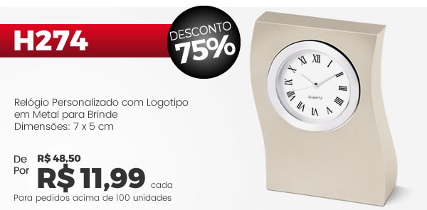 H274 Relógio Personalizado com Logotipo em Metal para BrindeDimensões: 7 x 5 cm