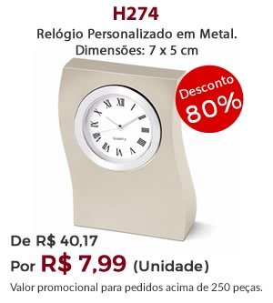 H274 - Relógio Personalizado em Metal.Dimensões: 7 x 5 cm