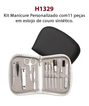 H1329 - Kit Manicure Personalizado com11 peças em estojo de couro sintético.