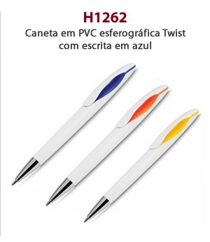 H1262 - Caneta em PVC esferográfica Twist com escrita em azul