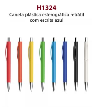 H1324 - Caneta plástica esferográfica retrátil com escrita azul