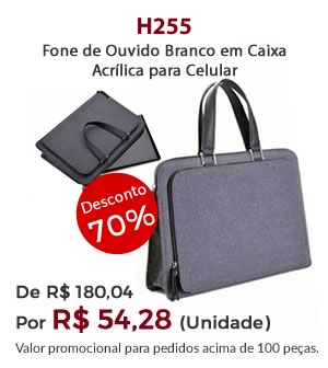 H255 - Fone de Ouvido Branco em Caixa Acrílica para Celular - De R$ 180,04    Por R$ 54,28 (Unidade)