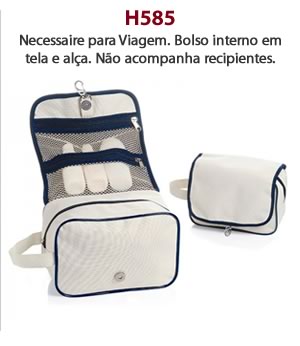 H585 - Necessaire para Viagem. Bolso interno em tela e alça. Não acompanha recipientes.