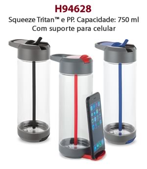 H94628 - Squeeze Tritan™ e PP. Capacidade: 750 mlCom suporte para celular