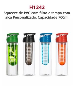 H1242 - Squeeze de PVC com filtro e tampa com alça Personalizado. Capacidade 700ml