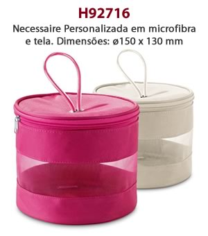 H92716 - Necessaire Personalizada em microfibra e tela. Dimensões: ø150 x 130 mm