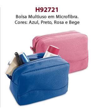 H92721 - Bolsa Multiuso em Microfibra. Cores: Azul, Preto, Rosa e Bege