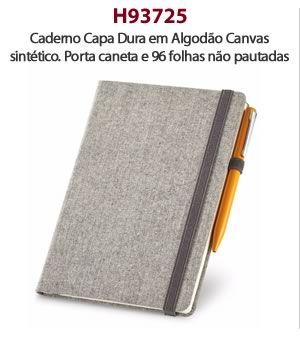 H93725 - Caderno Capa Dura em Algodão Canvas sintético. Porta caneta e 96 folhas não pautadas