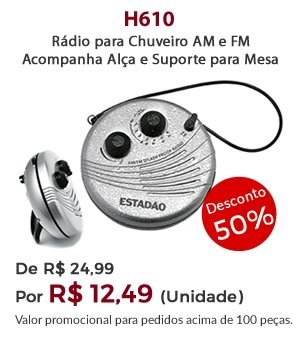 H610 - Rádio para Chuveiro AM e FM. Acompanha Alça e Suporte para Mesa - Por 12,49 unidade