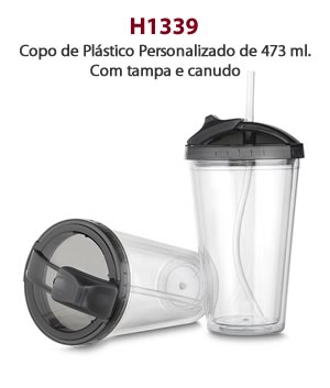 H1339 - Copo de Plástico Personalizado de 473 ml.Com tampa e canudo