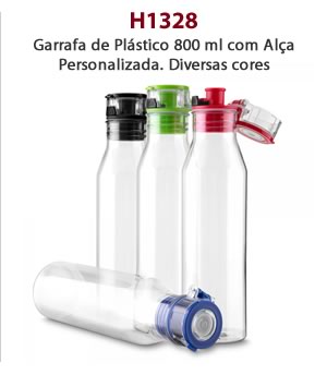 H1328 - Garrafa de Plástico 800 ml com Alça Personalizada. Diversas cores