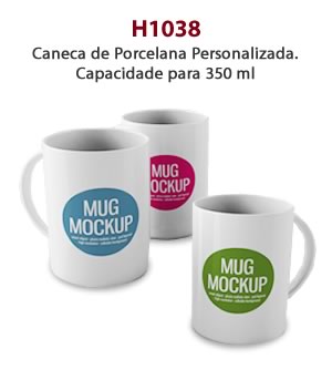 H1038 - Caneca de Porcelana Personalizada. Capacidade para 350 ml