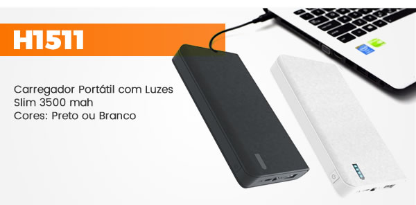 H1511 Carregador Portátil com Luzes Slim 3500 mahCores: Preto ou Branco