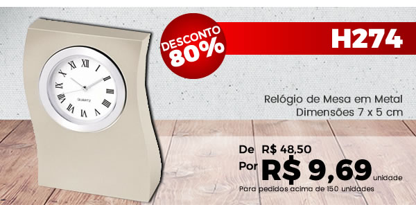 H274 Relógio de Mesa em Metal Dimensões 7 x 5 cm - De R$ 48,50 por R$ 9,69