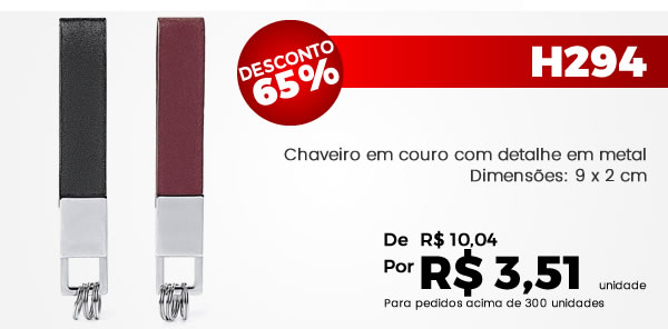 H294 Chaveiro em couro com detalhe em metal Dimensões: 9 x 2 cm - De R$ 10,04 por R$ 3,51