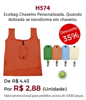 H574 - Ecobag Chaveiro Personalizada. Quando dobrada se transforma em chaveiro.