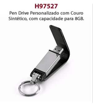 H97527 - Pen Drive Personalizado com Couro Sintético, com capacidade para 8GB.