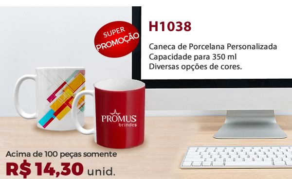 H1038 - Caneca de Porcelana Personalizada Capacidade para 350 mlDiversas opções de cores.