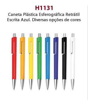 Caneta Plástica Esferográfica Retrátil Escrita Azul. Diversas opções de cores