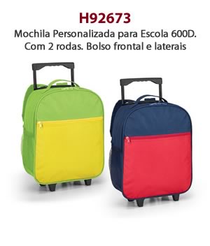 H92673 - Mochila Personalizada para Escola 600D. Com 2 rodas. Bolso frontal e laterais